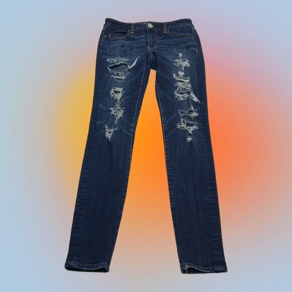 AMERICAN EAGLE Women’s 0 Skinny Distressed Blue Jeggings - Picture 2 of 4